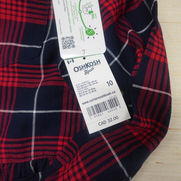 OshKosh B’gosh Girls Plaid Shirt Dress | Size 10 | Red | NWT - Picture 3 of 5